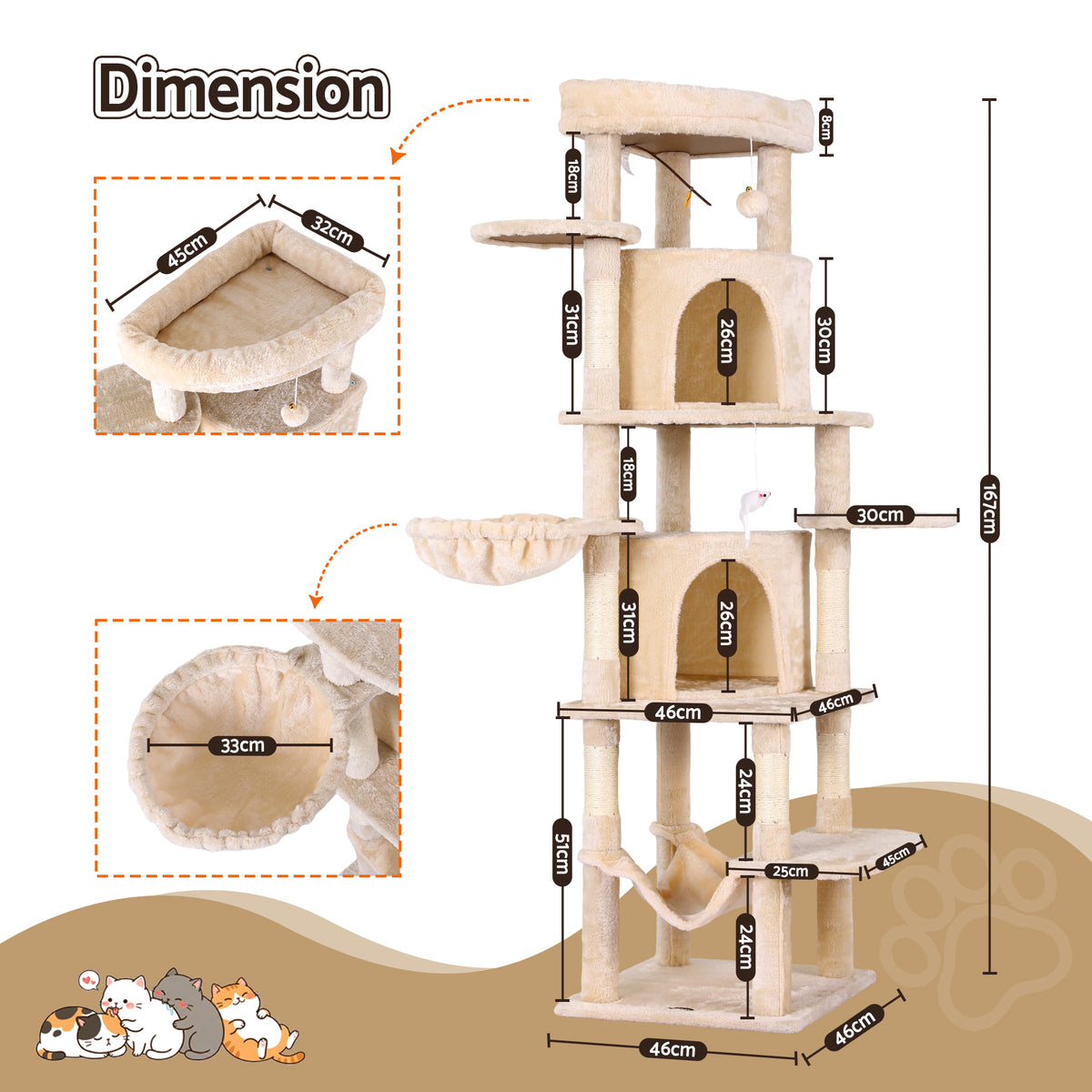 i.Pet Cat Tree Tower 167cm Large Scratching Post Furniture Scratcher