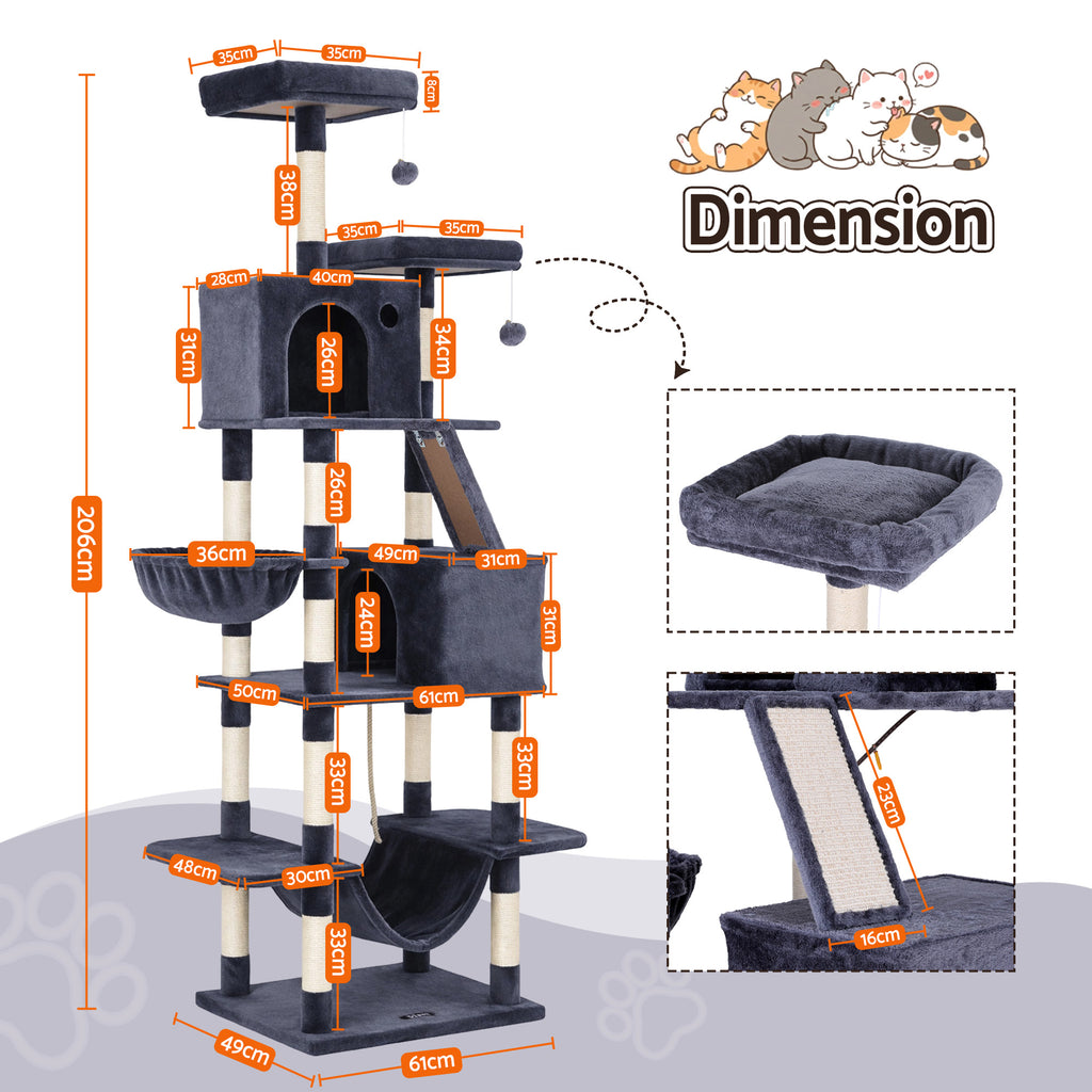 i.Pet Cat Tree Tower 206cm Large Scratching Post Furniture Scratcher