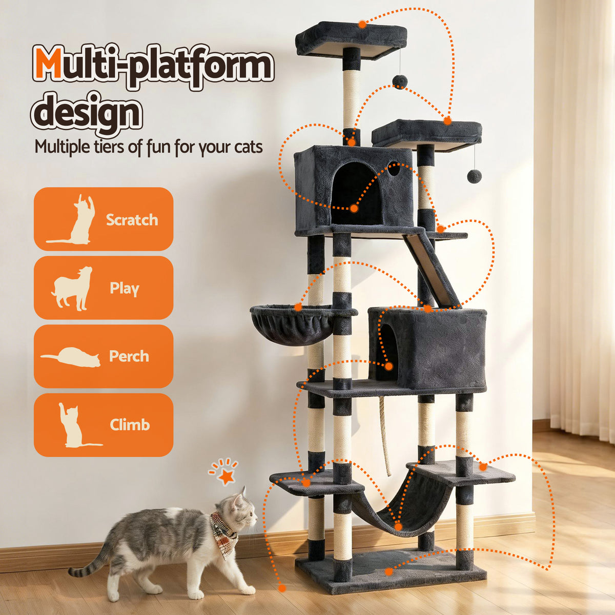 i.Pet Cat Tree Tower 206cm Large Scratching Post Furniture Scratcher