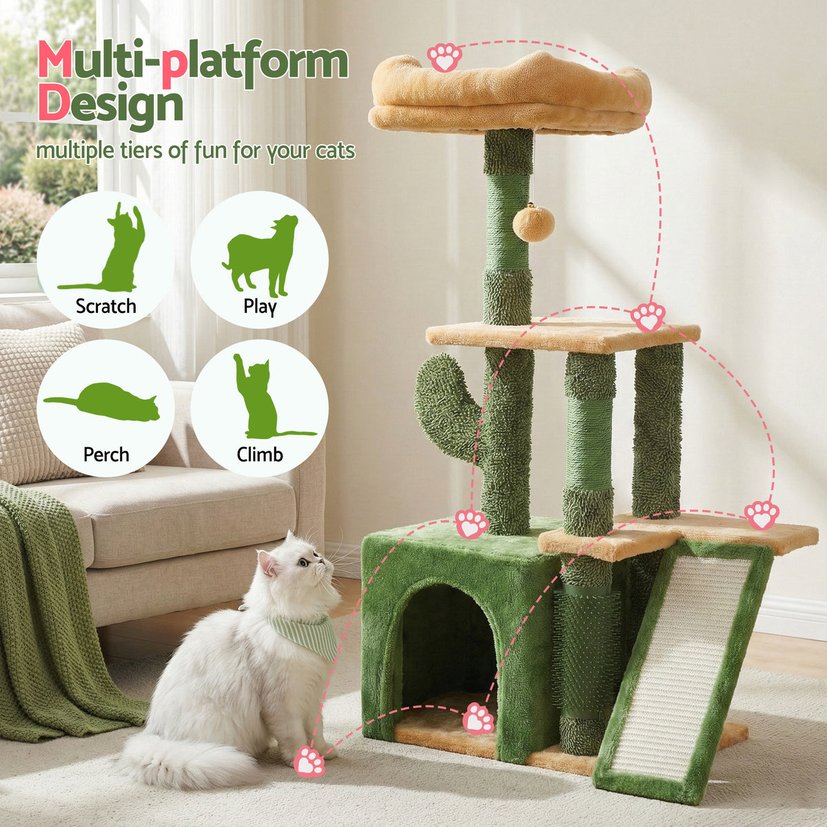 i.Pet Cat Tree Tower 101cm Scratching Post Furniture Scratcher House