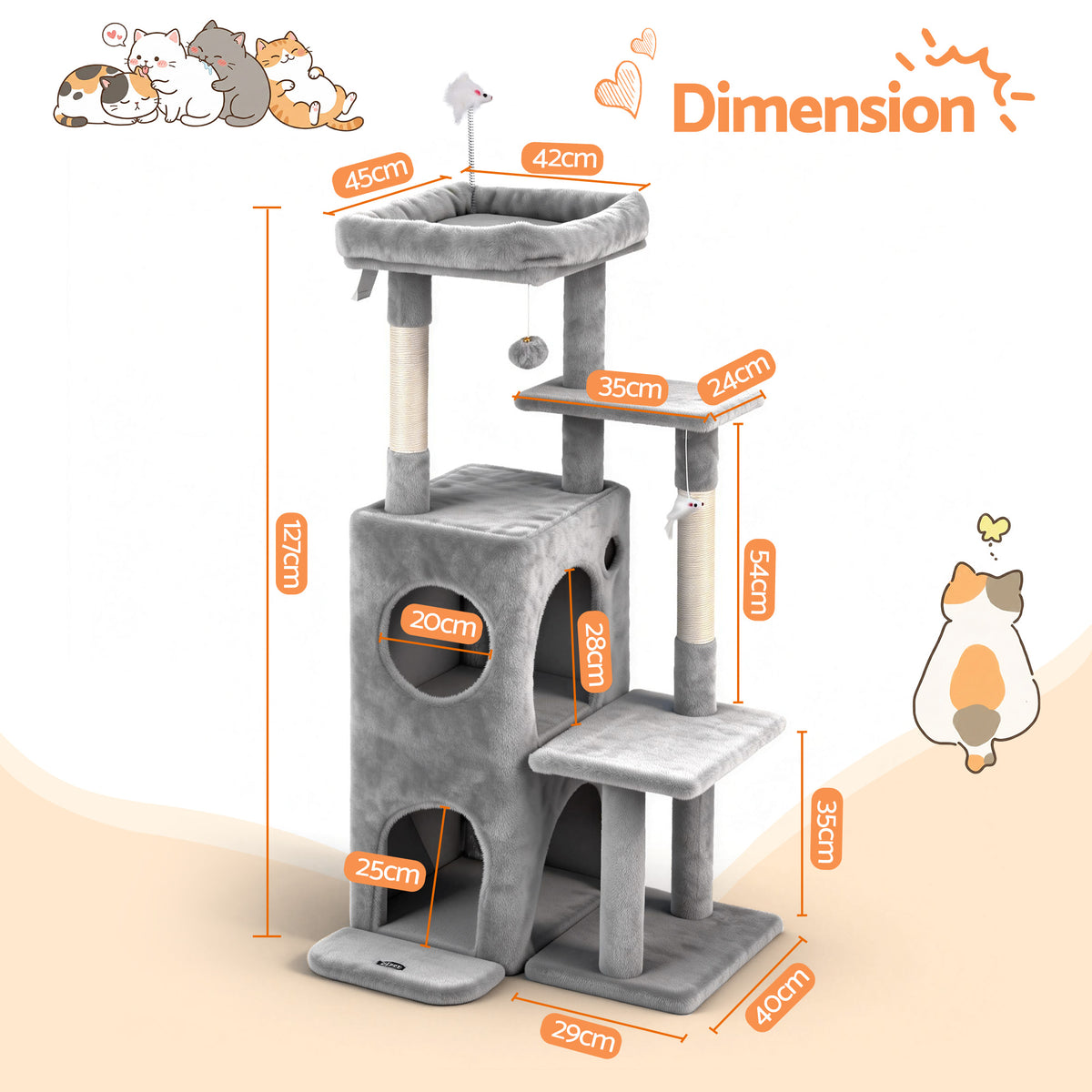 i.Pet Cat Tree Tower 127cm Scratching Post Furniture Scratcher House