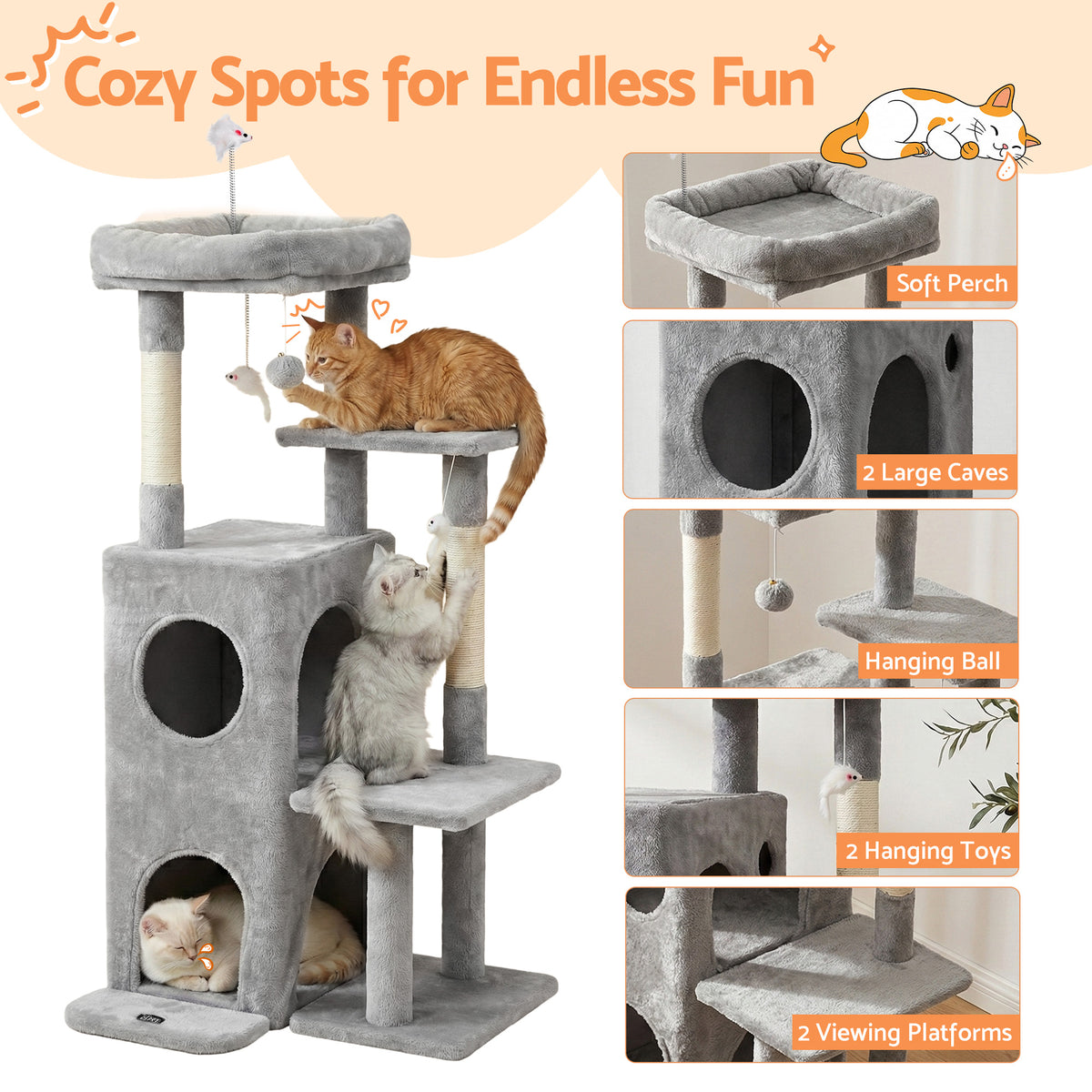 i.Pet Cat Tree Tower 127cm Scratching Post Furniture Scratcher House