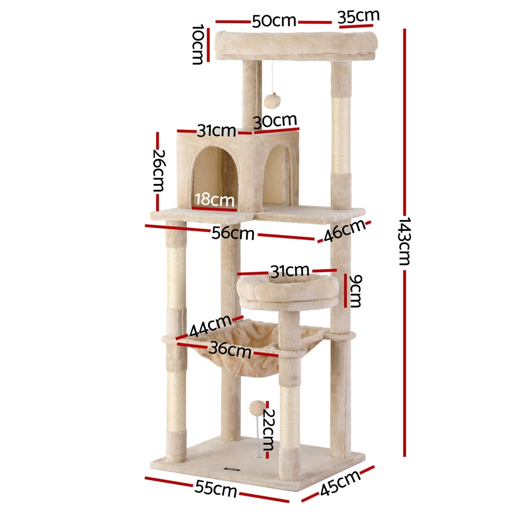 i.Pet Cat Tree 143cm Tower Scratching Post Trees Scratcher Condo