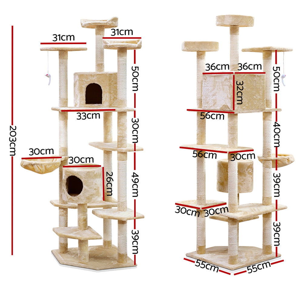 i.Pet Cat Tree 203cm Tower Scratching Post Scratcher Condo Trees