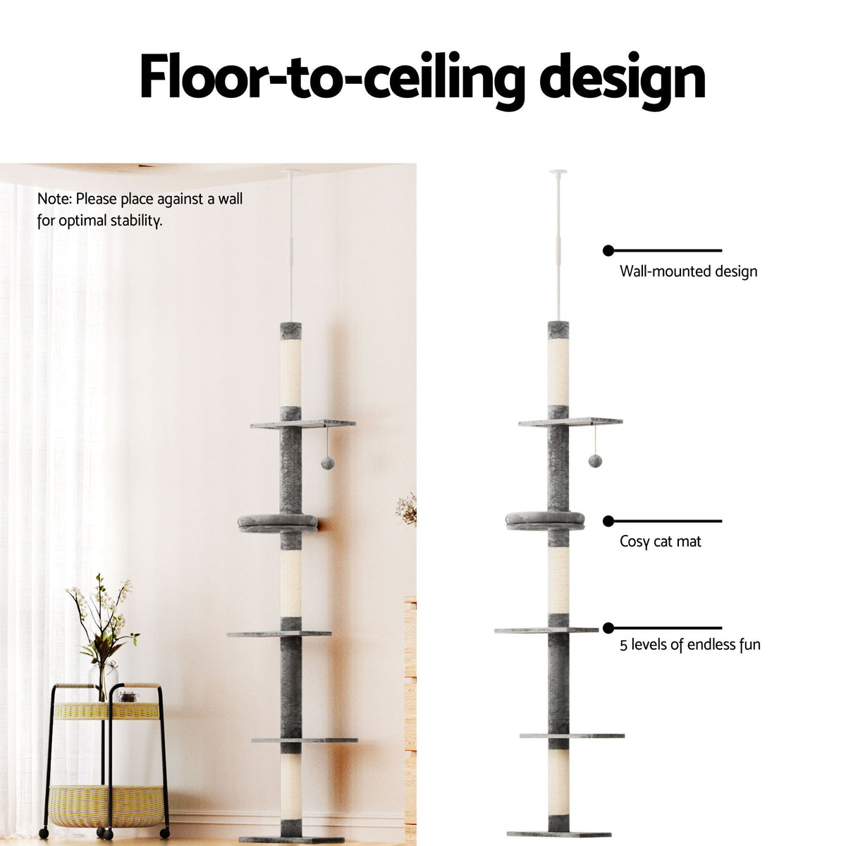 i.Pet Cat Tree 290cm Tower Scratching Post Scratcher Floor to Ceiling