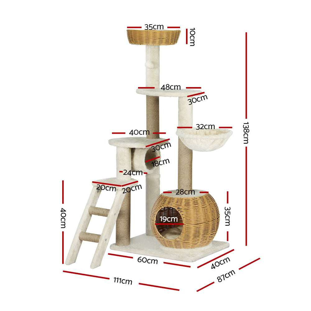i.Pet Cat Tree 138cm Tower Scratching Post Scratcher Wood Bed Condo