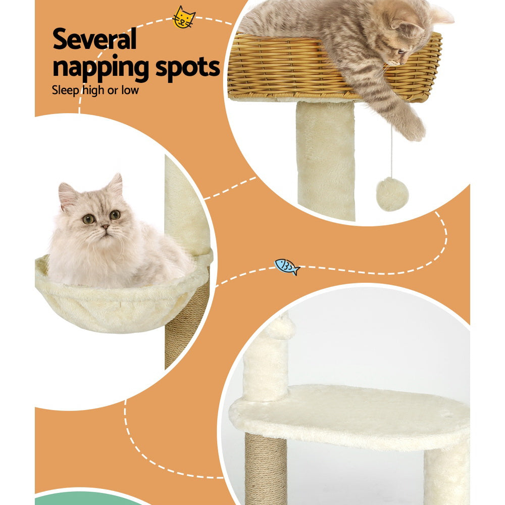 i.Pet Cat Tree 138cm Tower Scratching Post Scratcher Wood Bed Condo