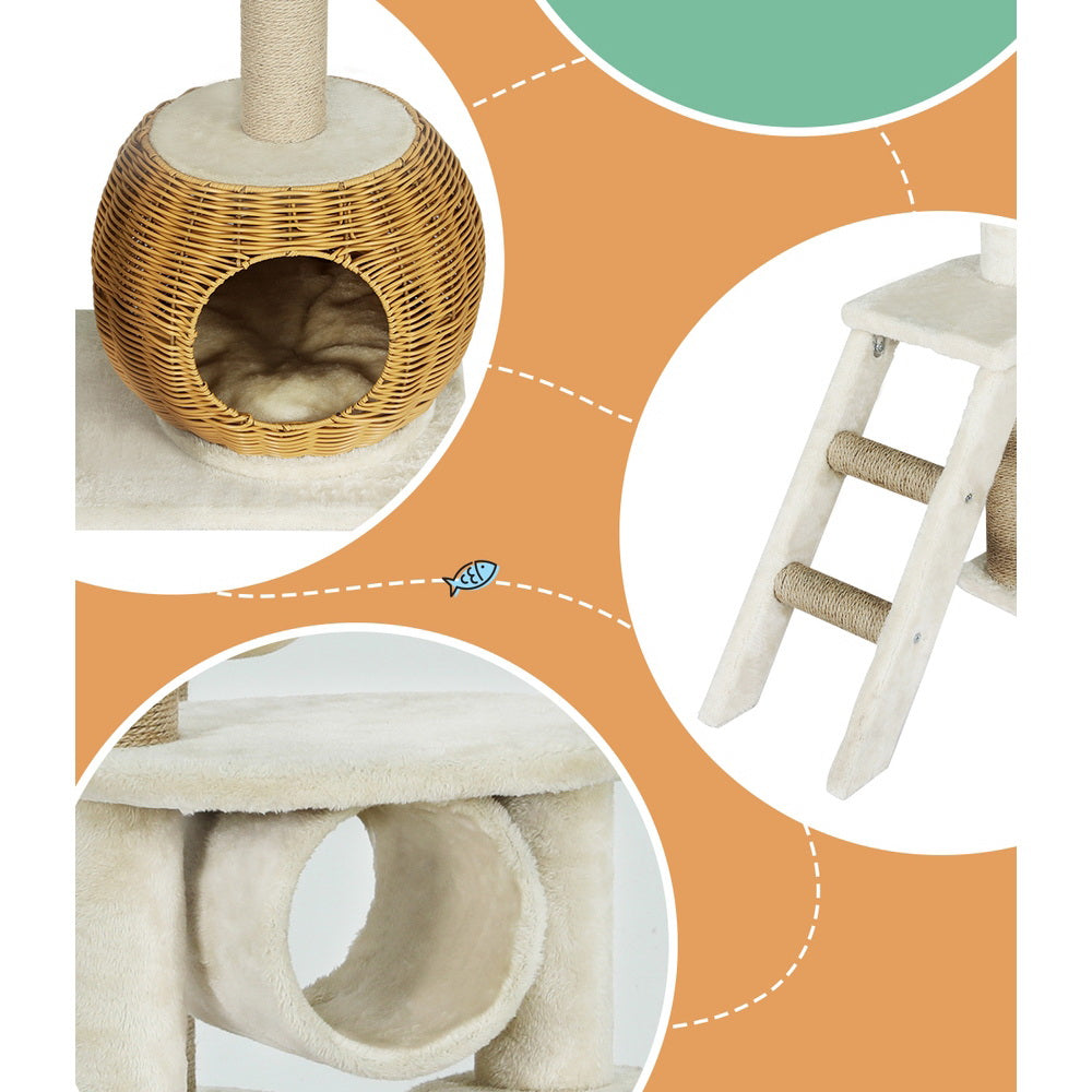 i.Pet Cat Tree 138cm Tower Scratching Post Scratcher Wood Bed Condo