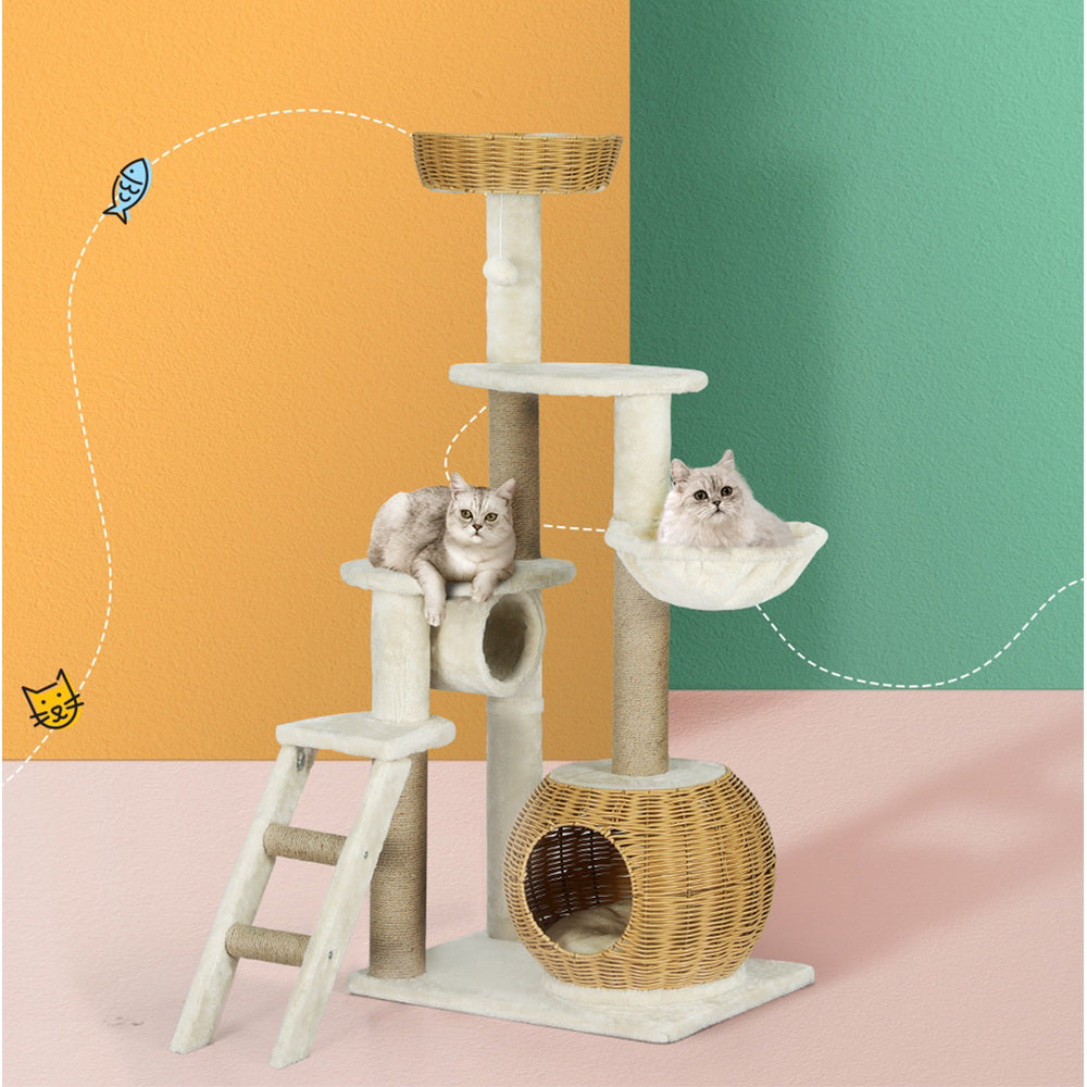 i.Pet Cat Tree 138cm Tower Scratching Post Scratcher Wood Bed Condo