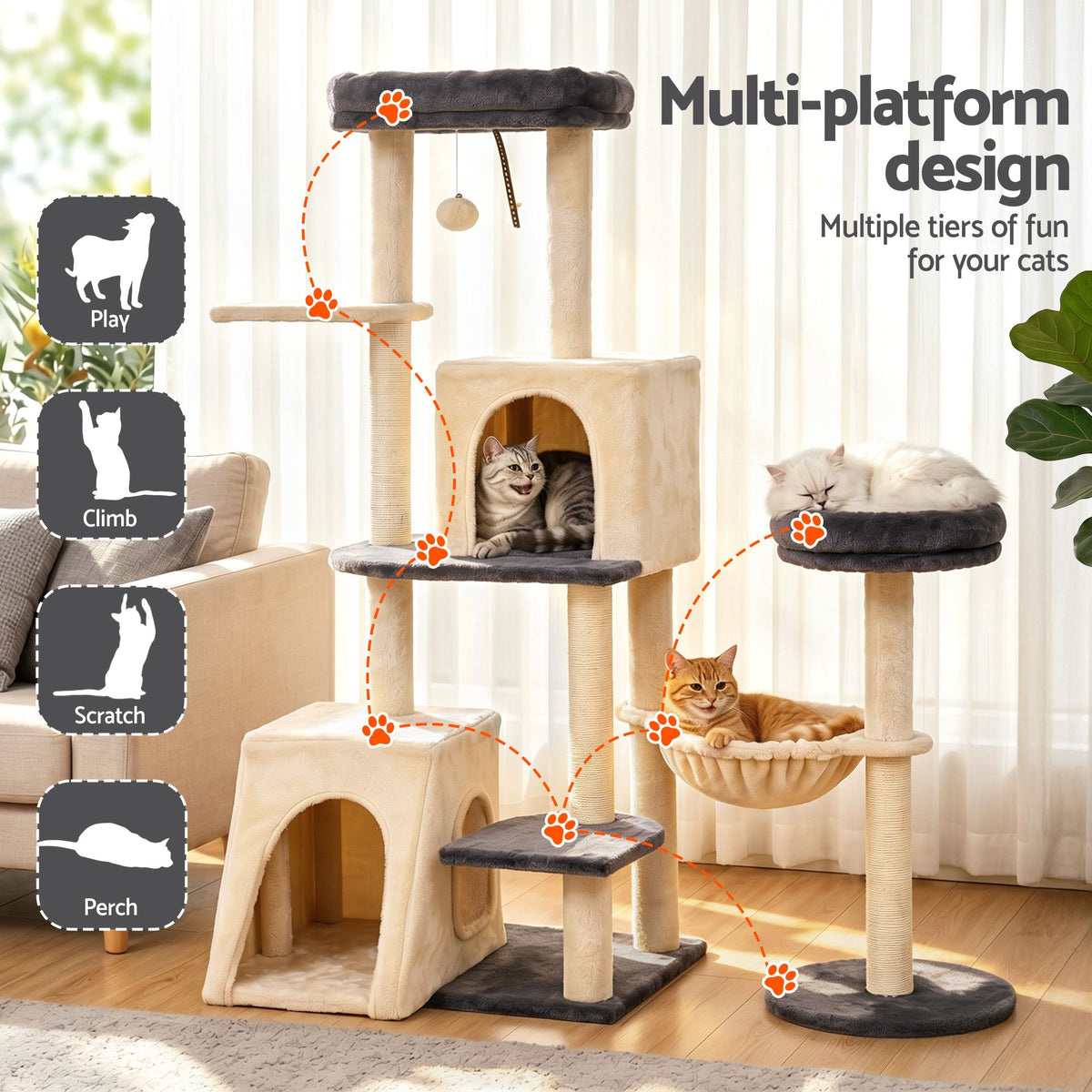 i.Pet Cat Tree Tower 133cm Rotatable L-Shape Design Scratching Post