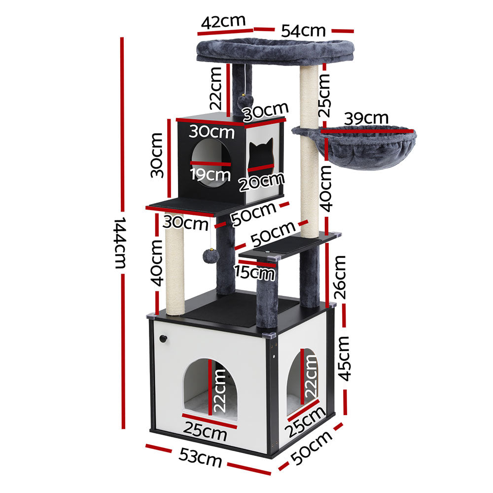 i.Pet Cat Tree Tower Scratching Post Scratcher 144cm Wood Bed Condo