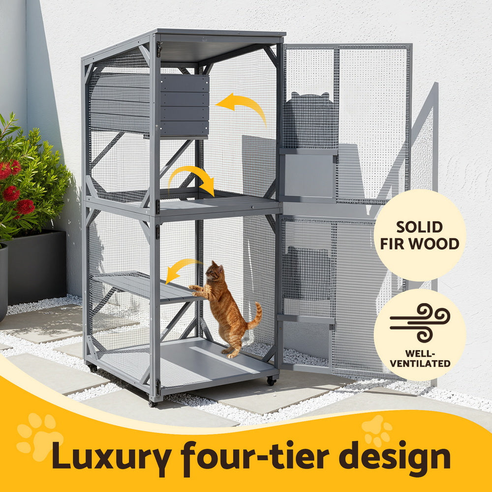 i.Pet Cat House Wooden 180cm Rabbit Hutch Pet Condo Small Dog