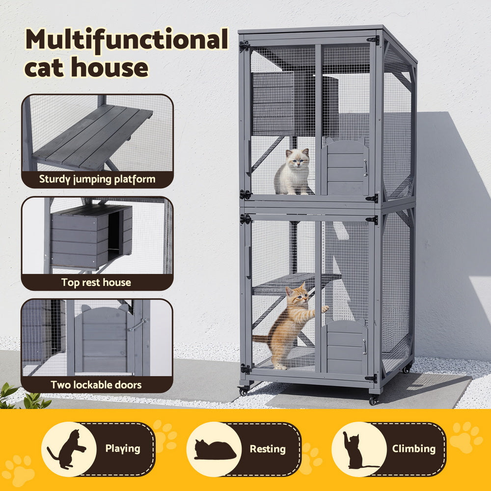 i.Pet Cat House Wooden 180cm Rabbit Hutch Pet Condo Small Dog