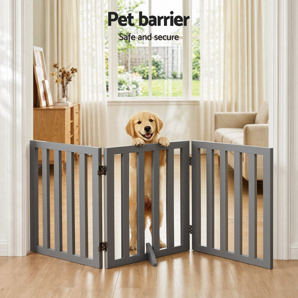 i.Pet Dog Gate Playpen Enclosure 3 Panels Pet Door Fence Wooden Play