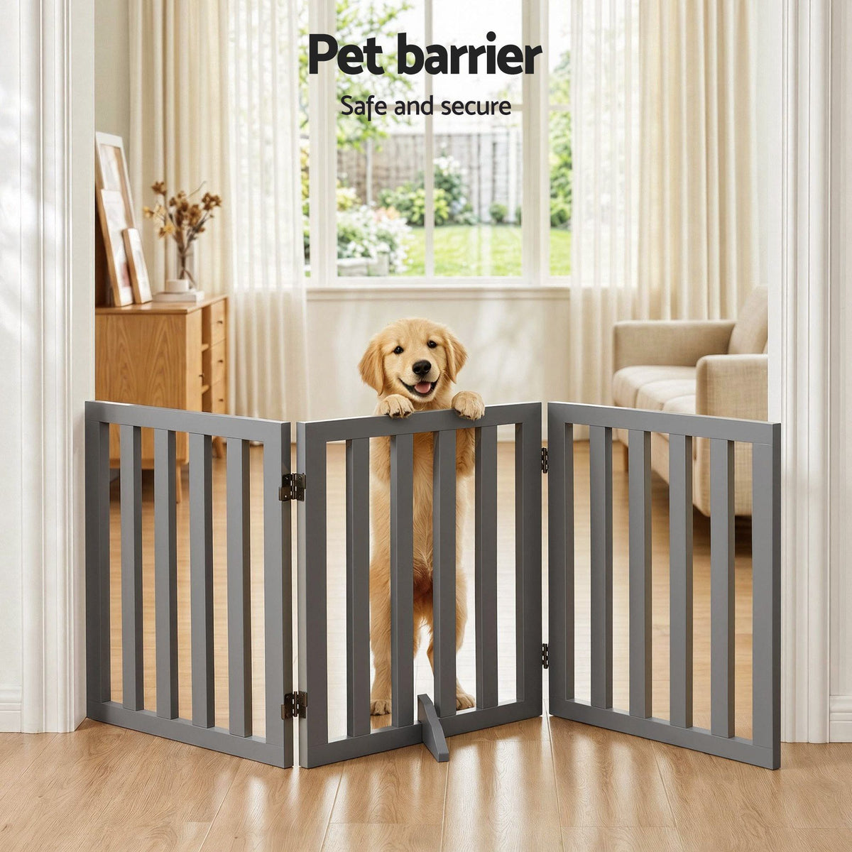 i.Pet Dog Gate Playpen Enclosure 3 Panels Pet Door Fence Wooden Play