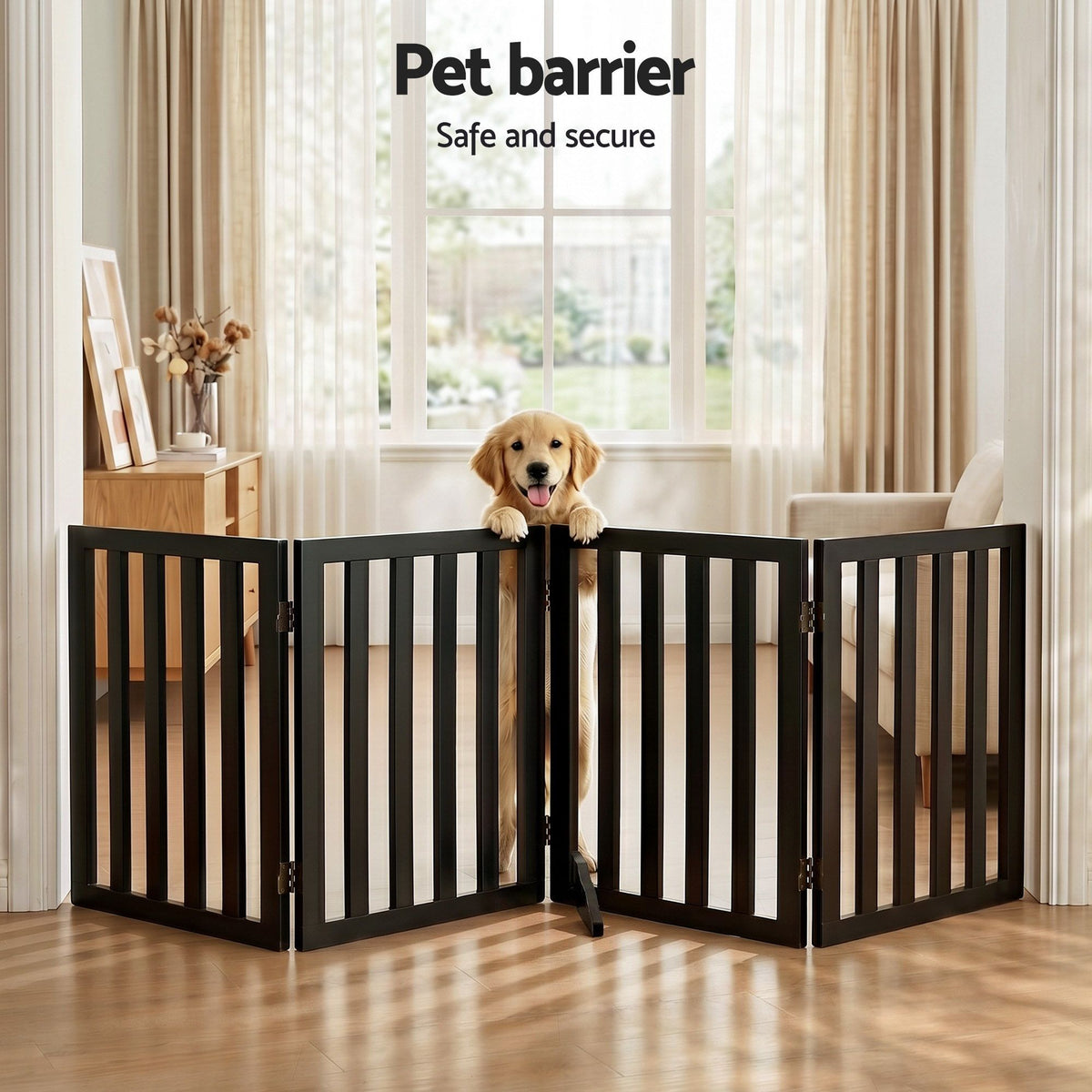 i.Pet Dog Gate Playpen Enclosure 4 Panels Pet Door Fence Wooden Play