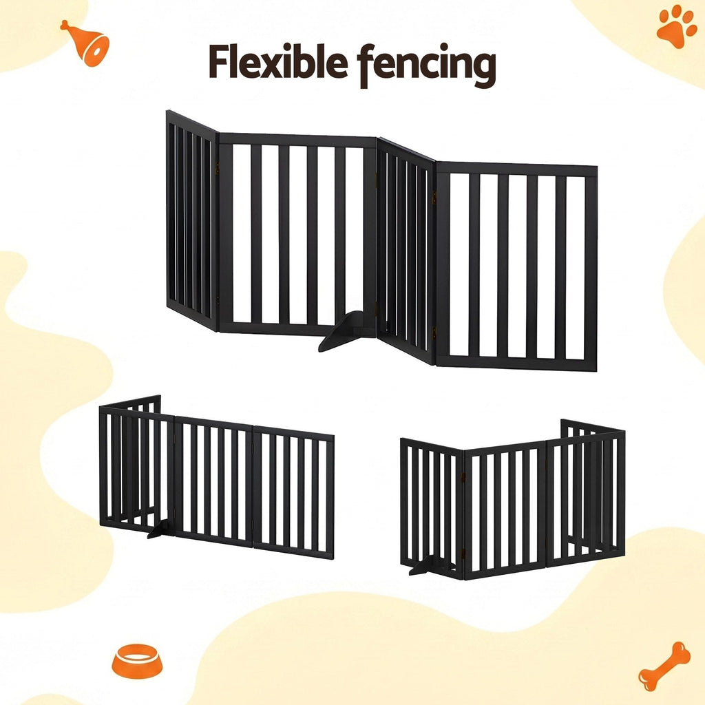 i.Pet Dog Gate Playpen Enclosure 4 Panels Pet Door Fence Wooden Play