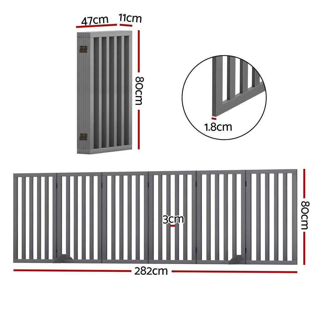 i.Pet Dog Gate Playpen Enclosure 6 Panels Pet Door Fence Wooden Play