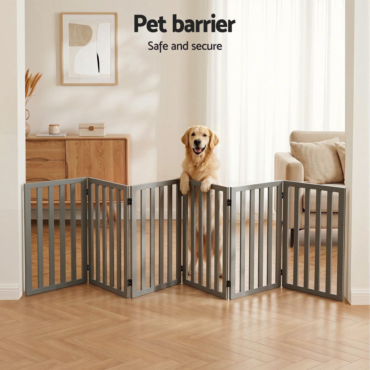 i.Pet Dog Gate Playpen Enclosure 6 Panels Pet Door Fence Wooden Play