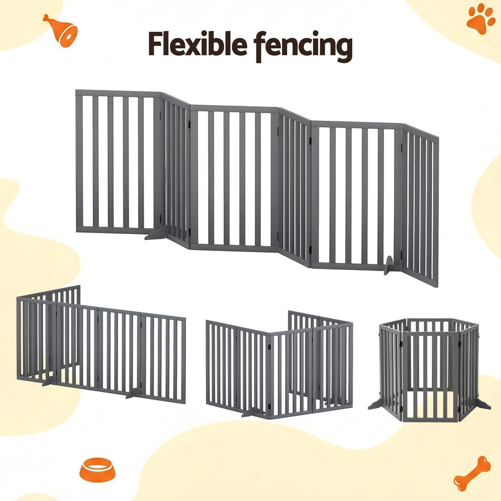 i.Pet Dog Gate Playpen Enclosure 6 Panels Pet Door Fence Wooden Play