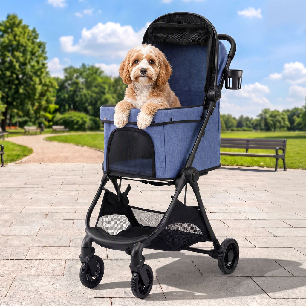 i.Pet Stroller Pram Gravity Folding Dog Cage Large Travel Pushchair 4