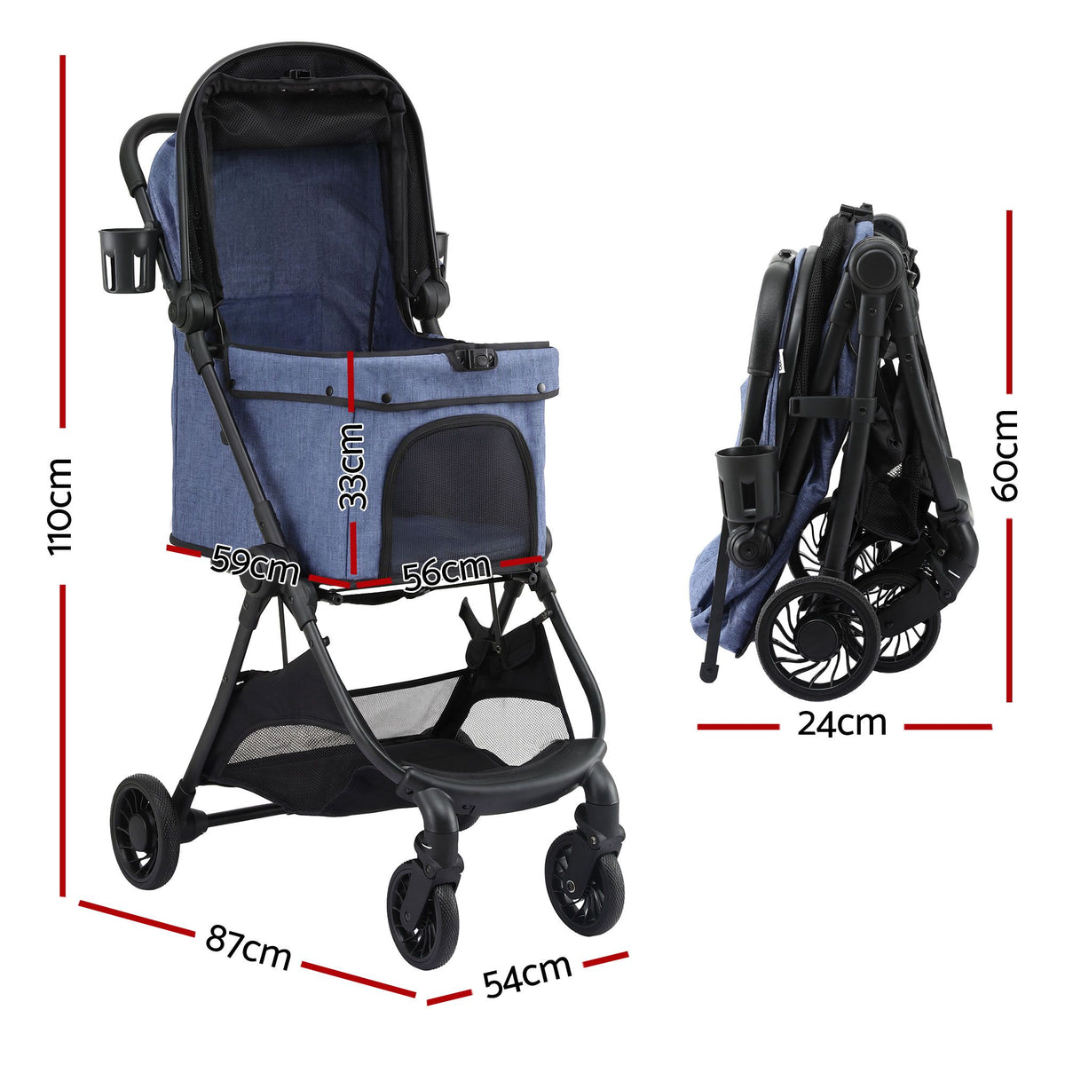 i.Pet Stroller Pram Gravity Folding Dog Cage Large Travel Pushchair 4