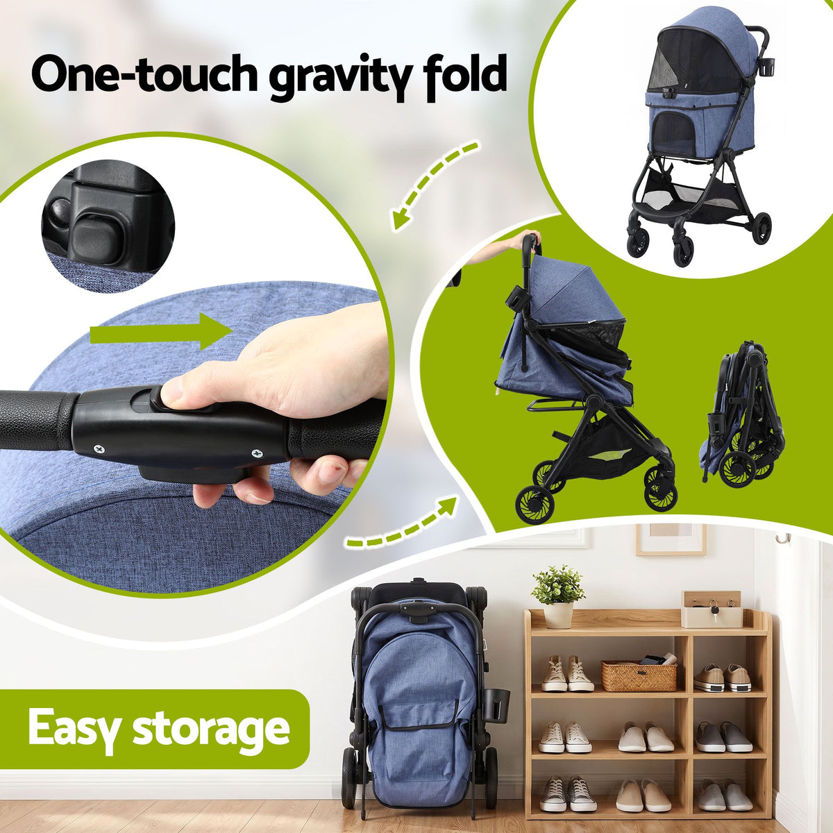 i.Pet Stroller Pram Gravity Folding Dog Cage Large Travel Pushchair 4