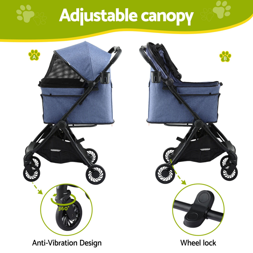 i.Pet Stroller Pram Gravity Folding Dog Cage Large Travel Pushchair 4