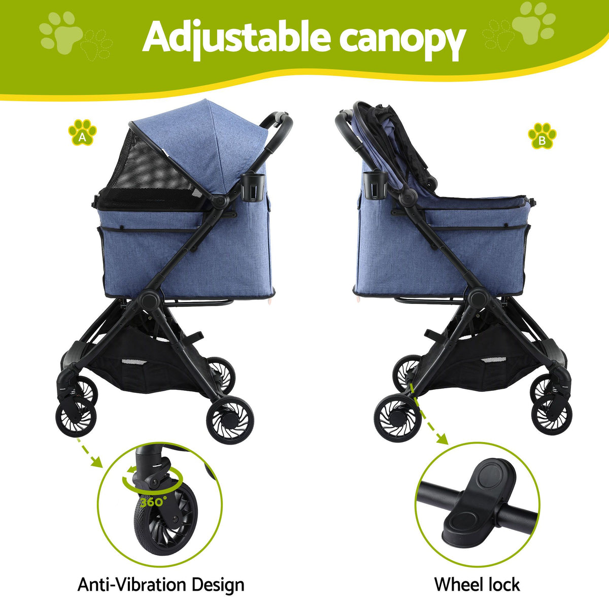 i.Pet Stroller Pram Gravity Folding Dog Cage Large Travel Pushchair 4