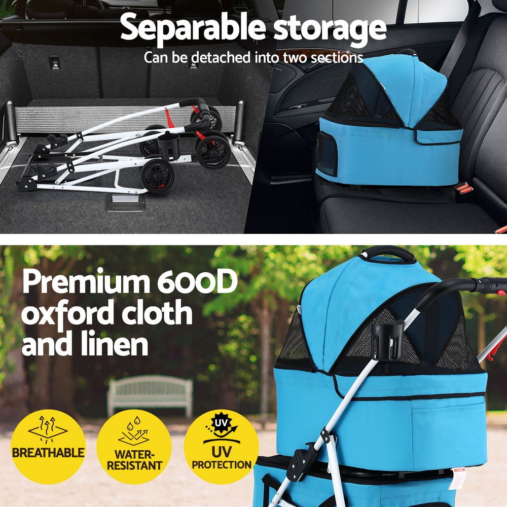 i.Pet Stroller Dog Pram Large Cat Carrier Travel Pushchair Foldable 4