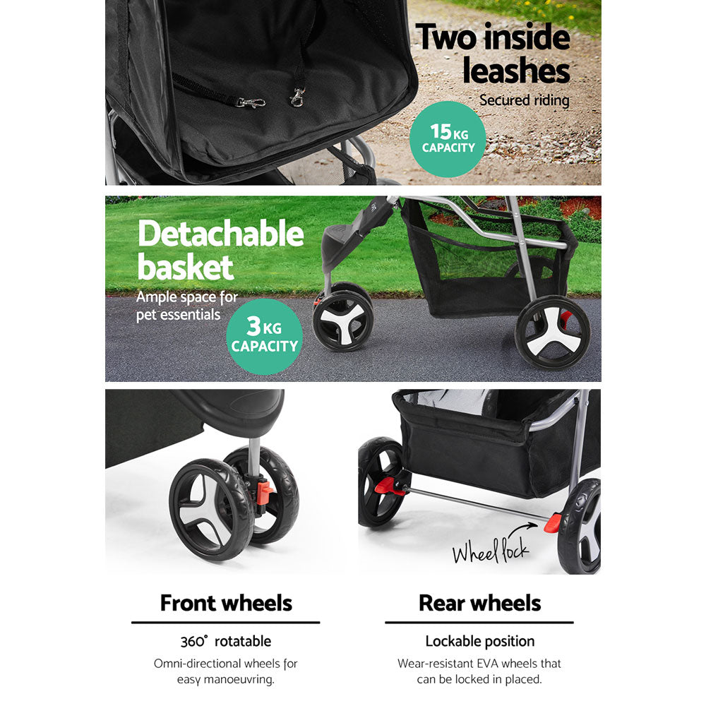 i.Pet Stroller Dog Pram Cat Carrier Large Travel Pushchair Foldable 3