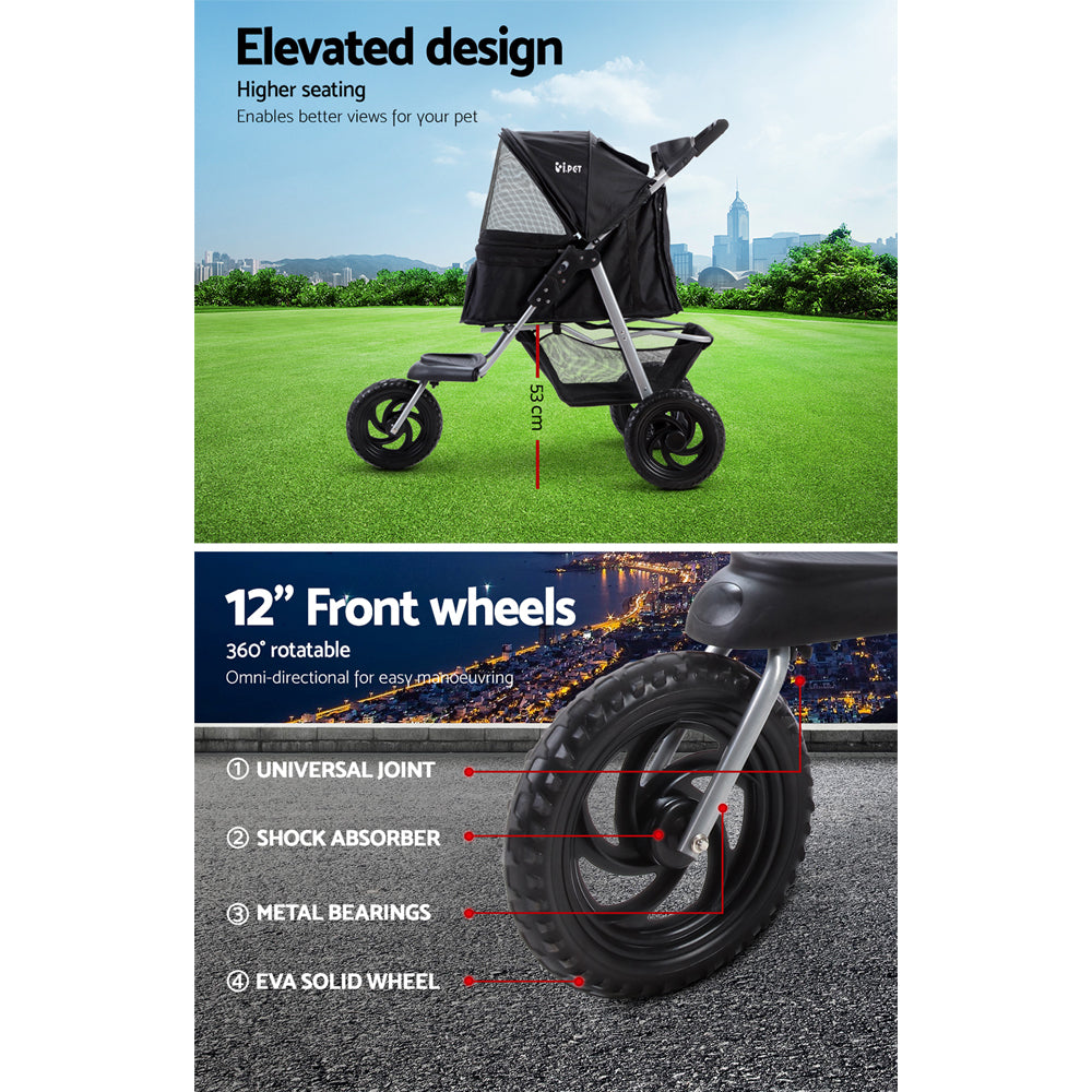 i.Pet Stroller Dog Pram Large Cat Carrier Travel 3 Wheels Foldable