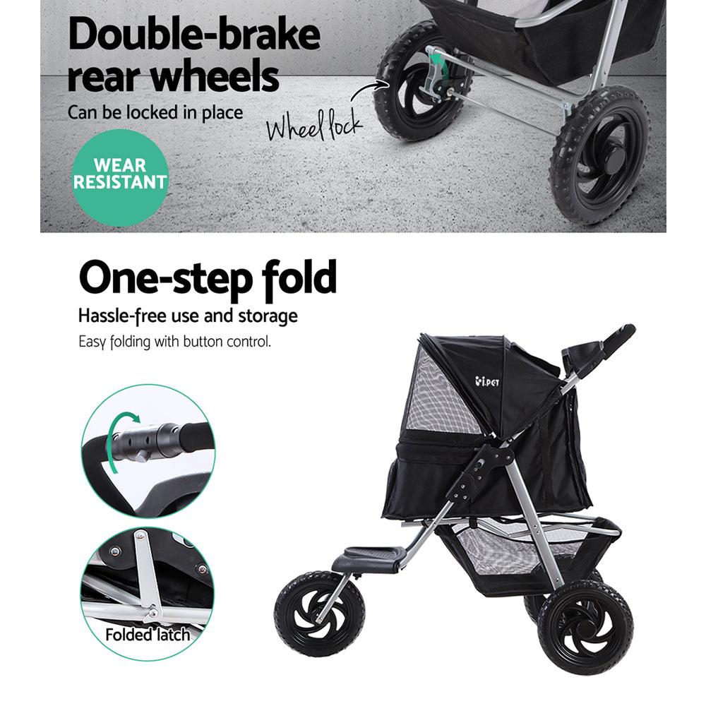 i.Pet Stroller Dog Pram Large Cat Carrier Travel 3 Wheels Foldable