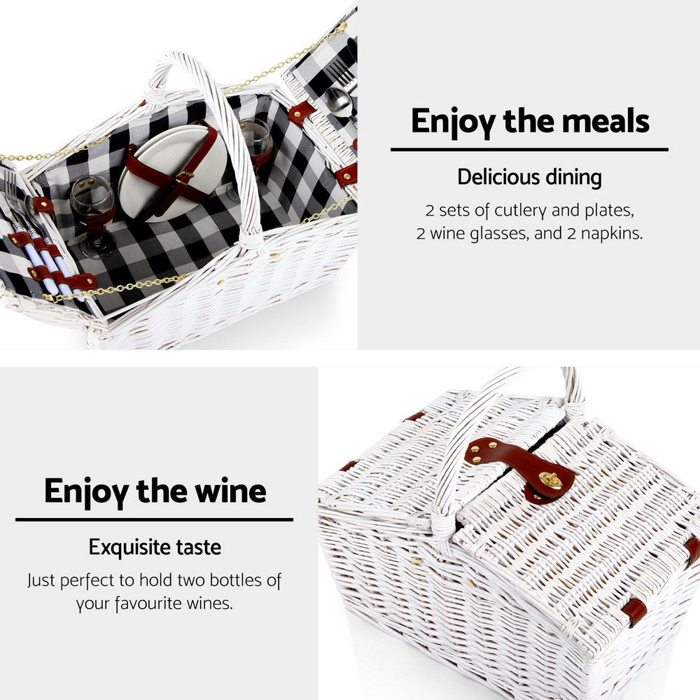 Alfresco 2 Person Willow Picnic Basket Set, White, photo 5 of 6