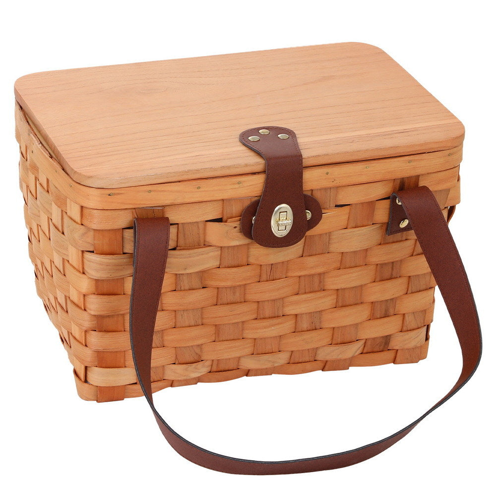 Alfresco 2 Person Picnic Basket Set Wooden Cooler Bag Plates Outdoor