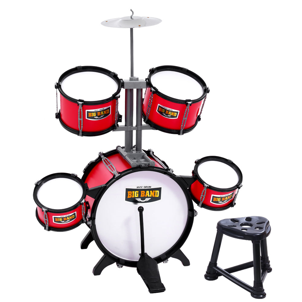 Keezi Kids 7 Piece Drum Set with Stool, Red