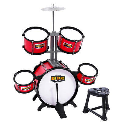 Keezi Kids 7 Piece Drum Set with Stool, Red