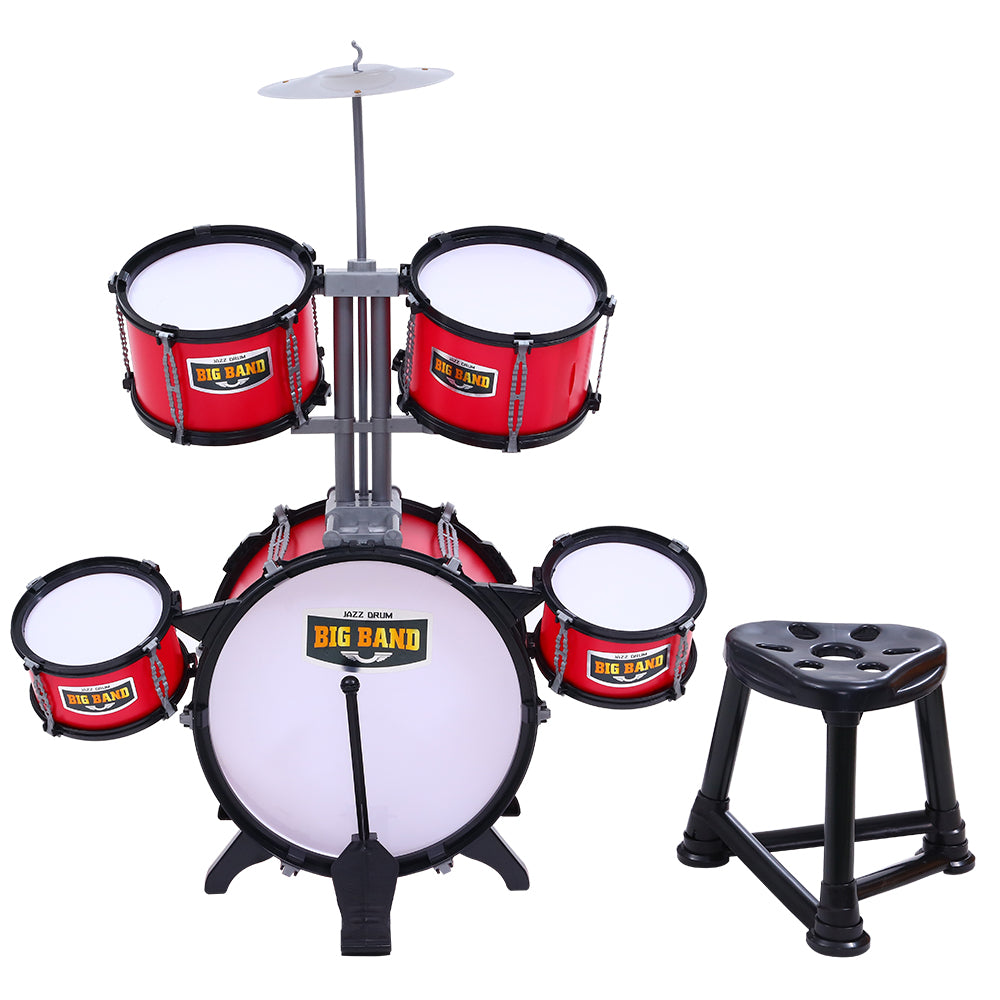 Keezi Kids 7 Piece Drum Set with Stool, Red