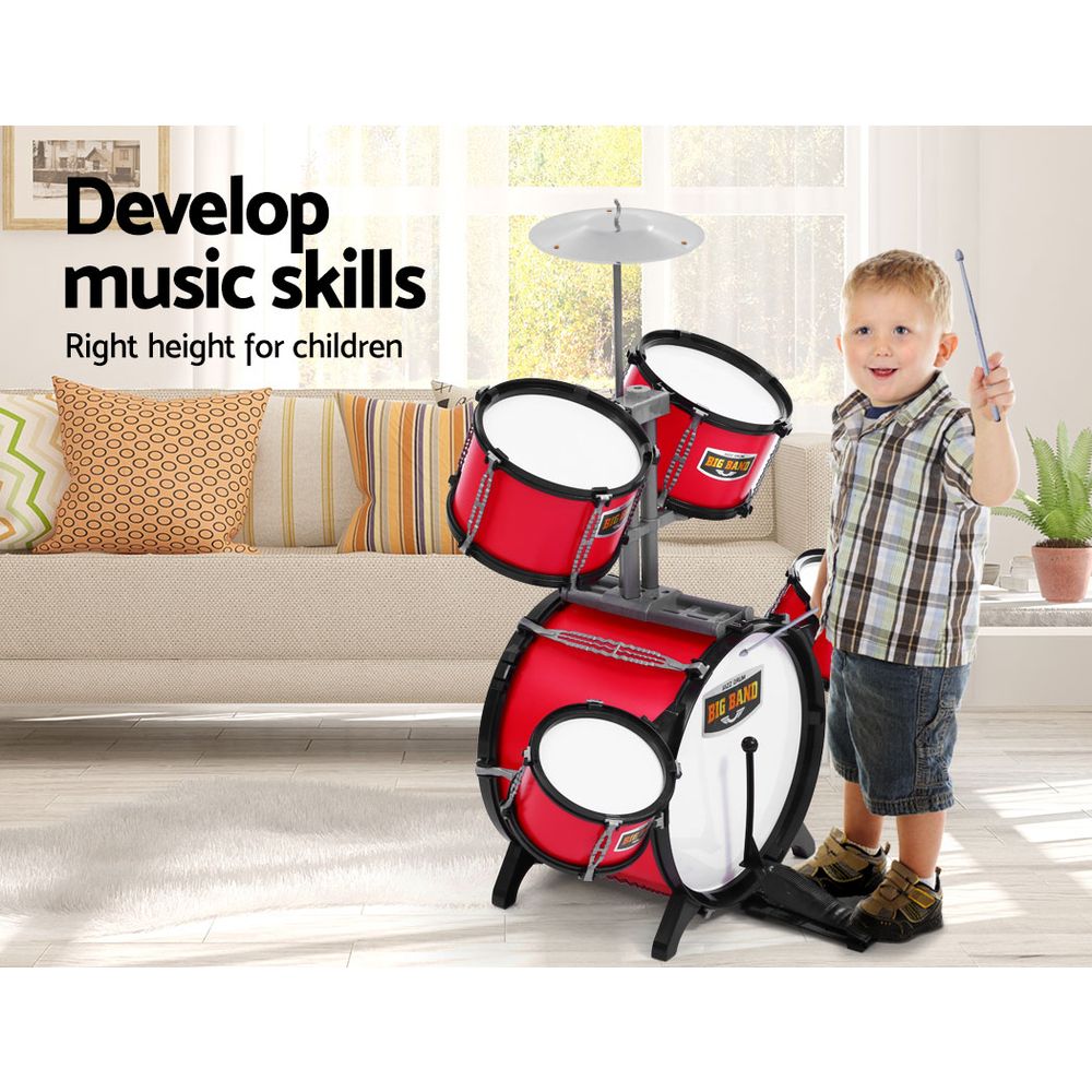 Keezi Kids 7 Piece Drum Set with Stool, Red