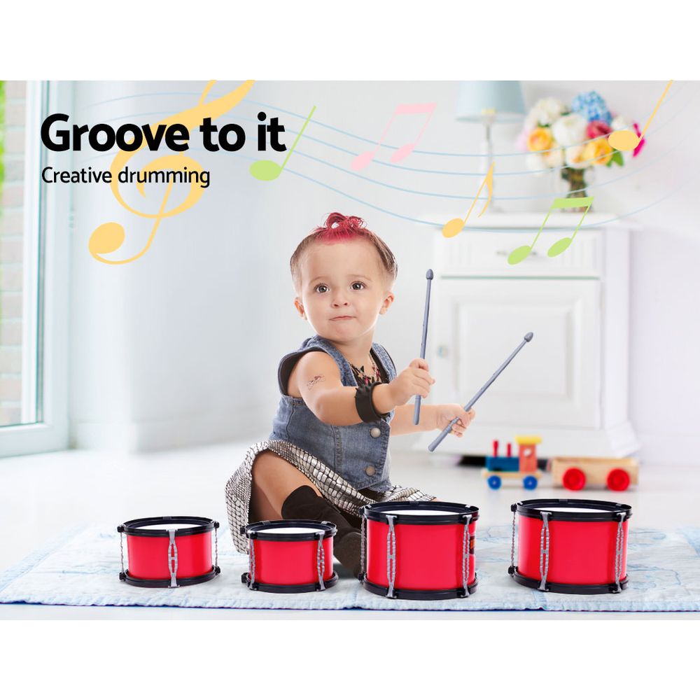 Keezi Kids 7 Piece Drum Set with Stool, Red