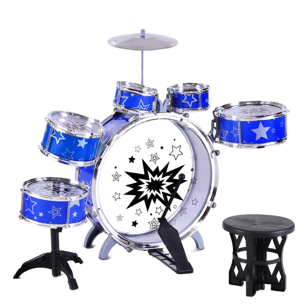 Keezi Kids Drum Set with Stool, Blue