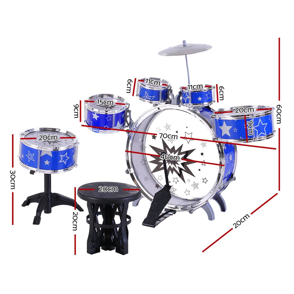Keezi Kids Drum Set with Stool, Blue
