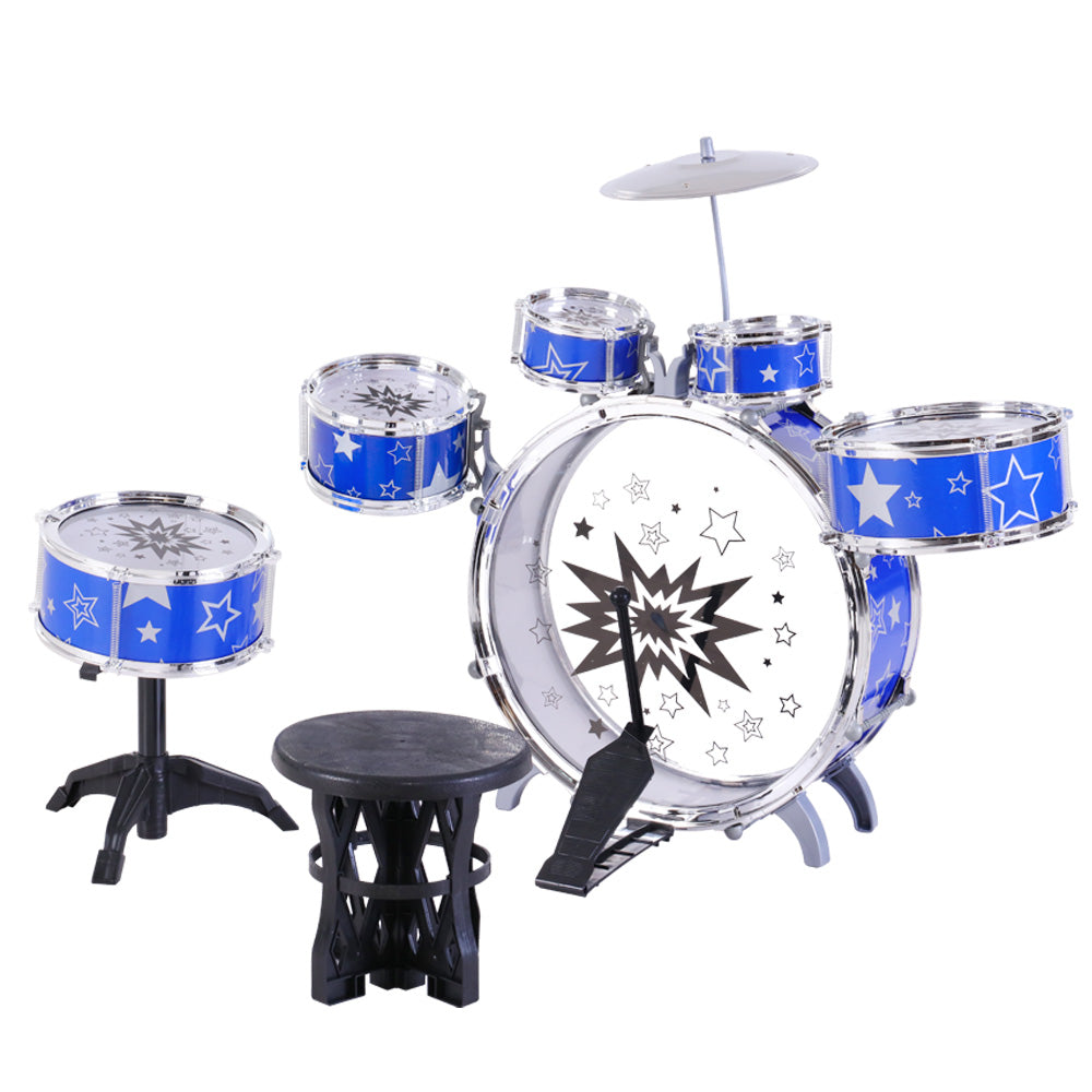 Keezi Kids Drum Set with Stool, Blue