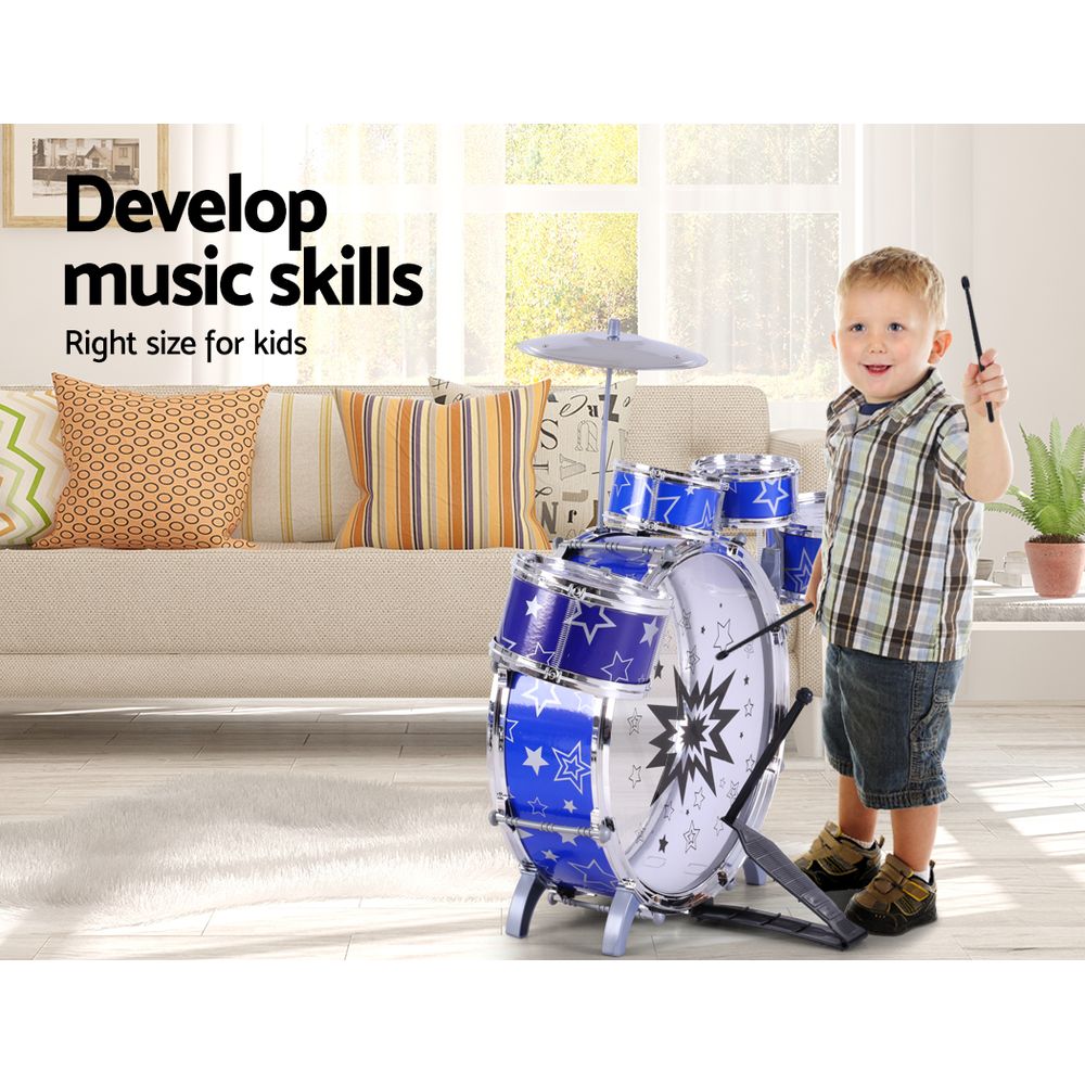Keezi Kids Drum Set with Stool, Blue