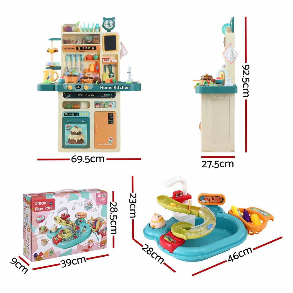 Keezi 2 Piece Kids Pretend Kitchen Playset Water Toys Fishing Game