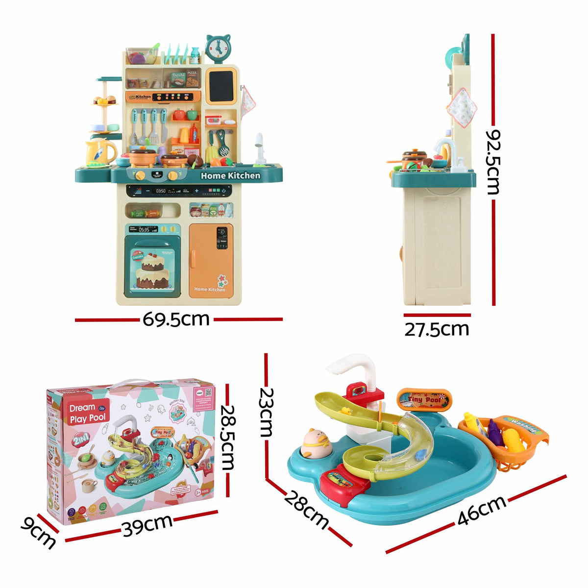 Keezi 2 Piece Kids Pretend Kitchen Playset Water Toys Fishing Game