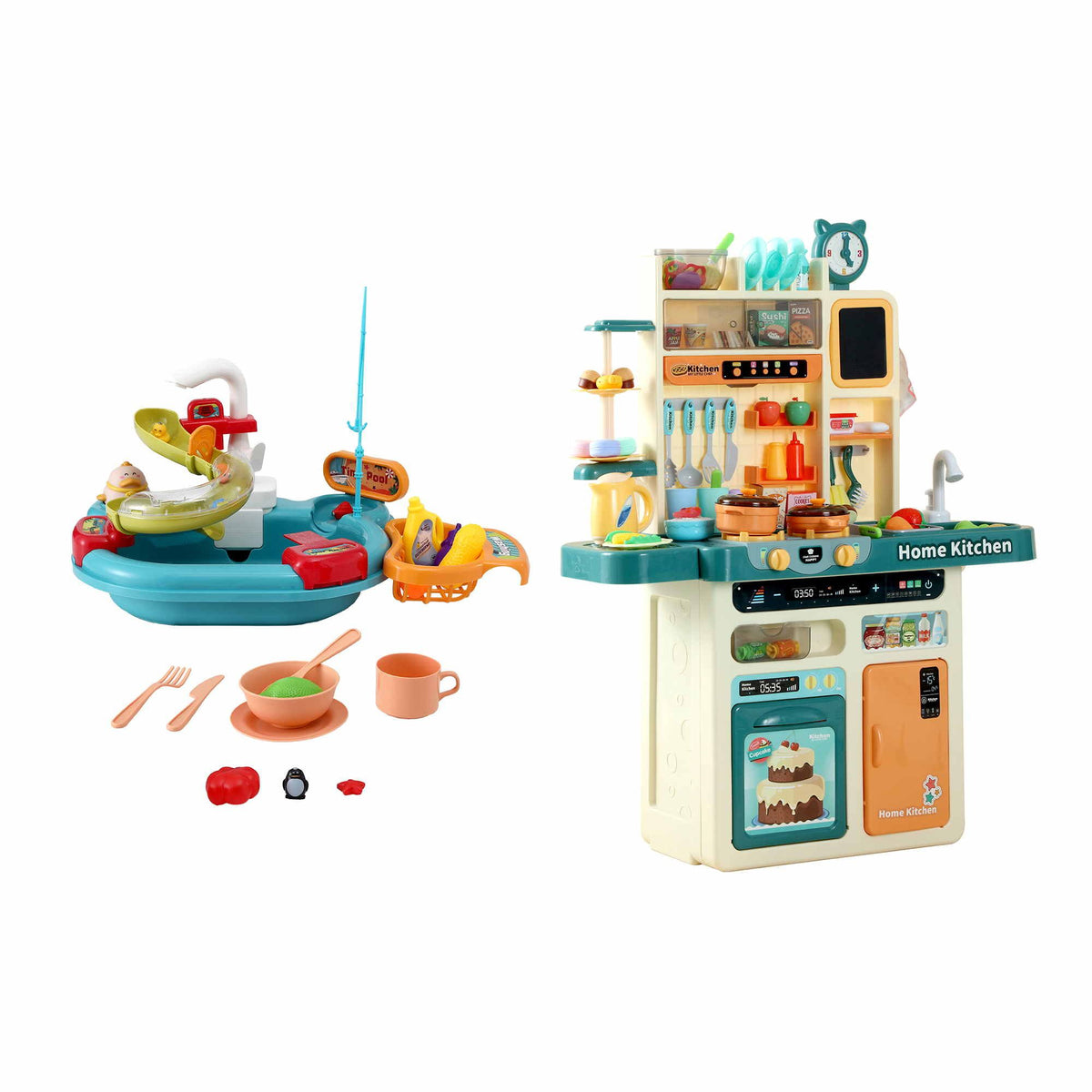 Keezi 2 Piece Kids Pretend Kitchen Playset Water Toys Fishing Game