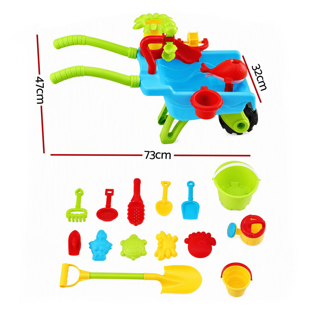 Keezi Kids Sandpit Beach Toys Set Wheelbarrow Shovels Animal Molds