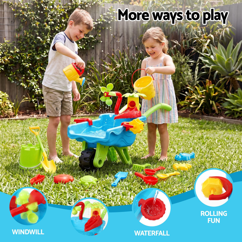Keezi Kids Sandpit Beach Toys Set Wheelbarrow Shovels Animal Molds