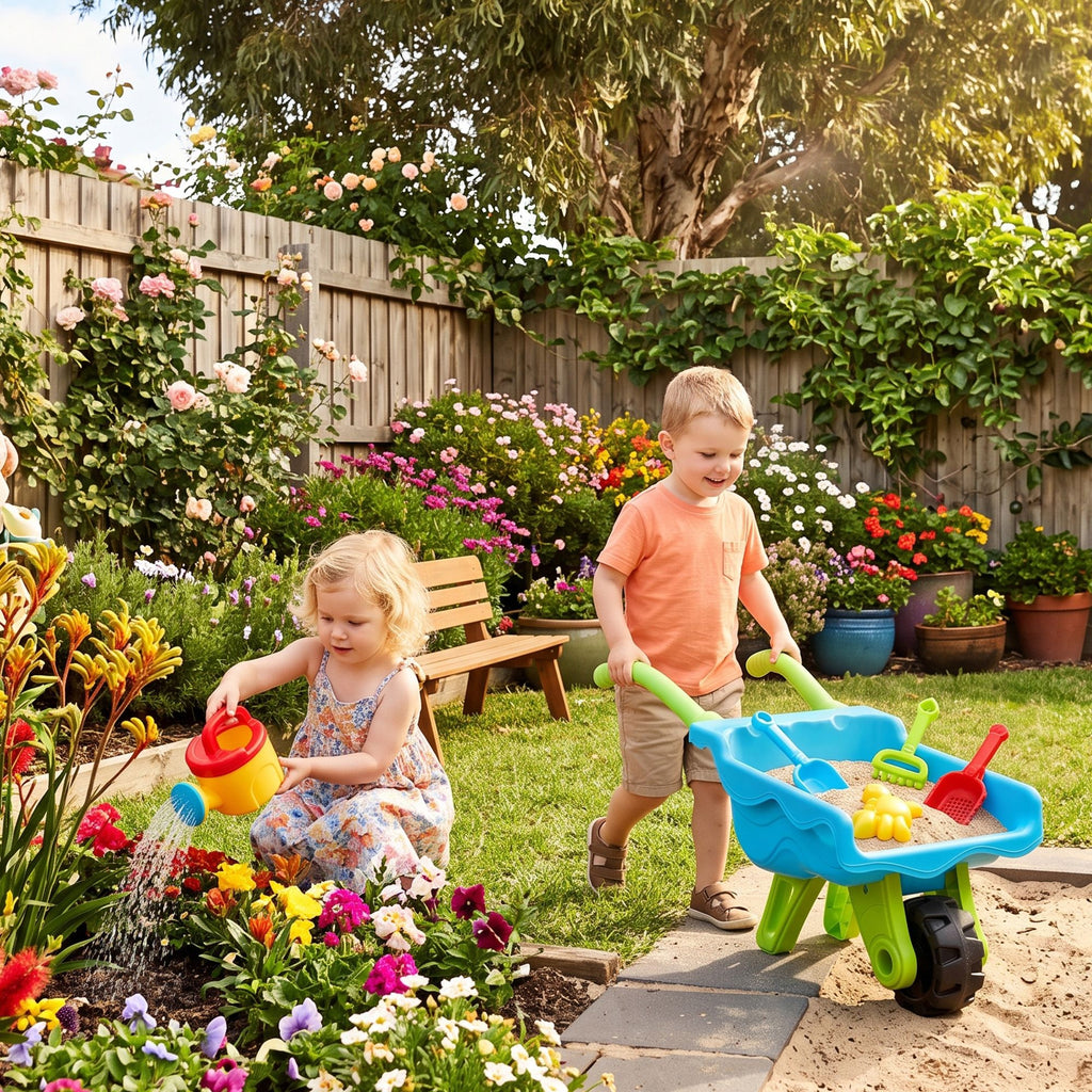 Keezi Kids Sandpit Beach Toys Set Wheelbarrow Shovels Animal Molds